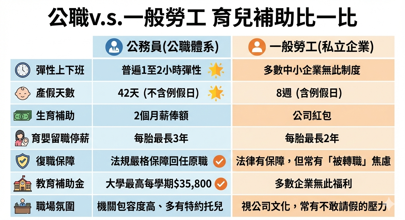 公職v.s.一般勞工 育兒補助比一比