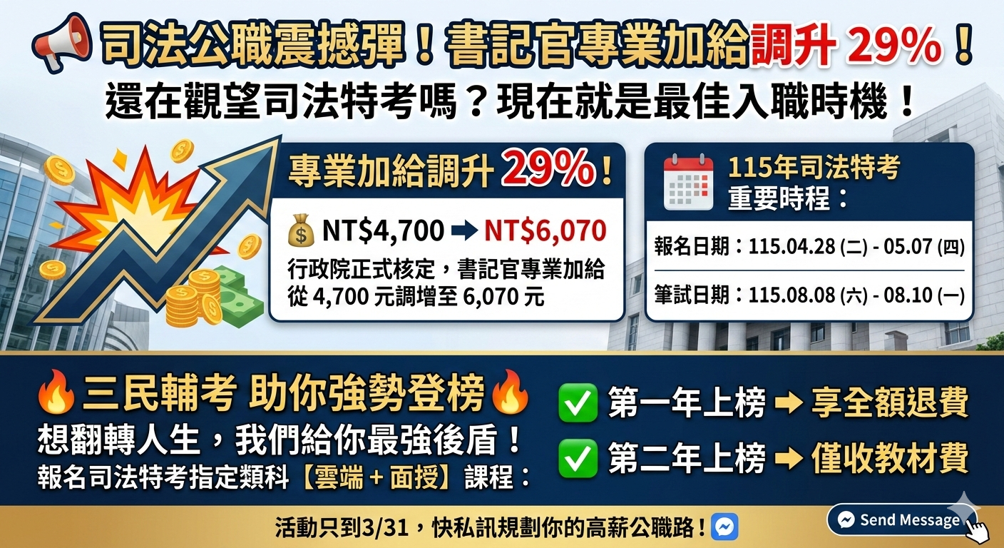 書記官專業加給調增至6,070元