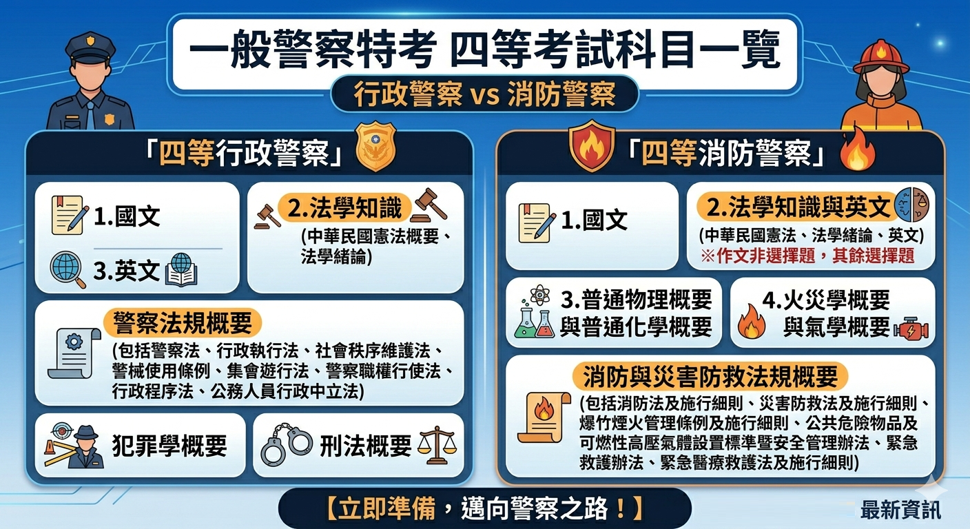 一般警察特考考試科目一覽